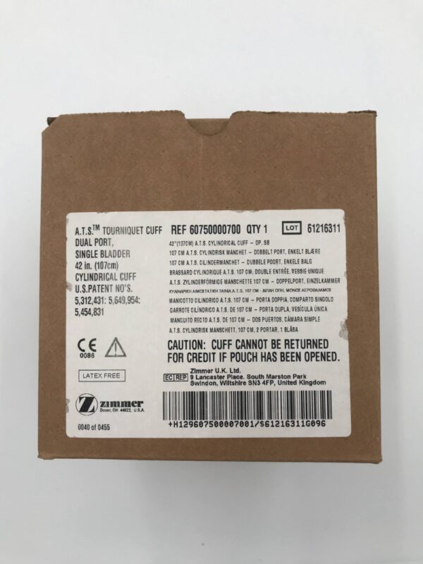 ZIMMER 60750000700 A.T.S. Tourniquet Cuff Dual Port, Single Bladder