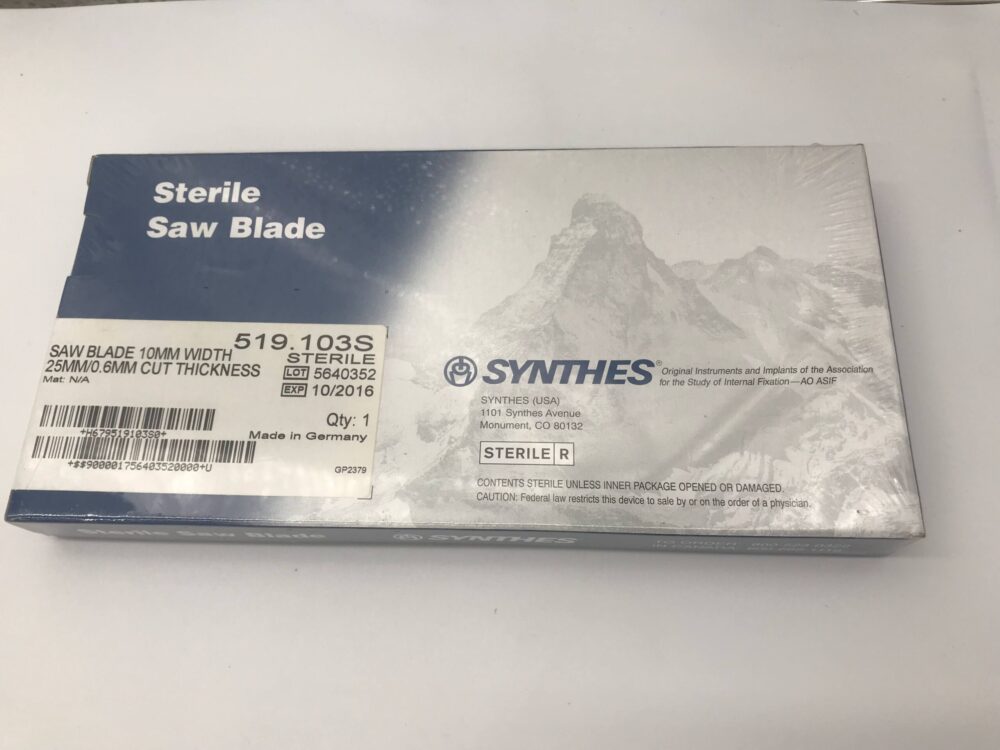 SYNTHES 519.103S Saw Blade 10mm Width, 25mm/0.6mm Cut Thickness (X