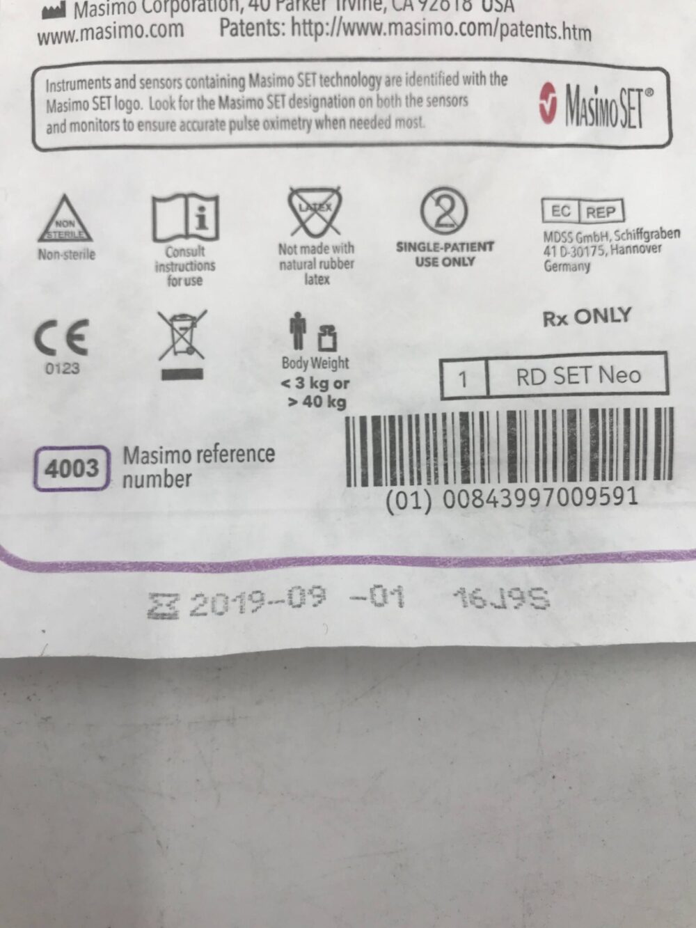 Masimo 4003 Compatible Disposable SpO2 Sensor - Neonate & Adult Use, Same Day Shipping