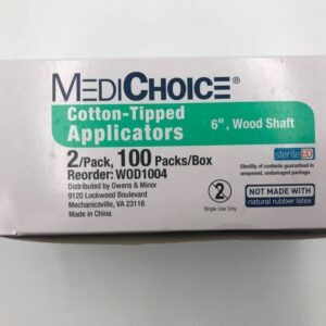MediChoice W0D1004 Cotton-Tipped Applicators 6in Wood Shaft (2/Pack,  100Packs/Box) (X)