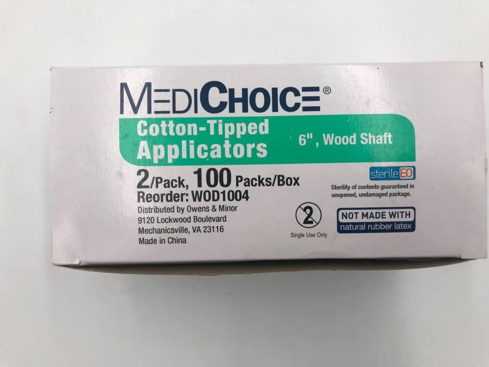 MediChoice W0D1004 Cotton-Tipped Applicators 6in Wood Shaft (2/Pack,  100Packs/Box) (X)
