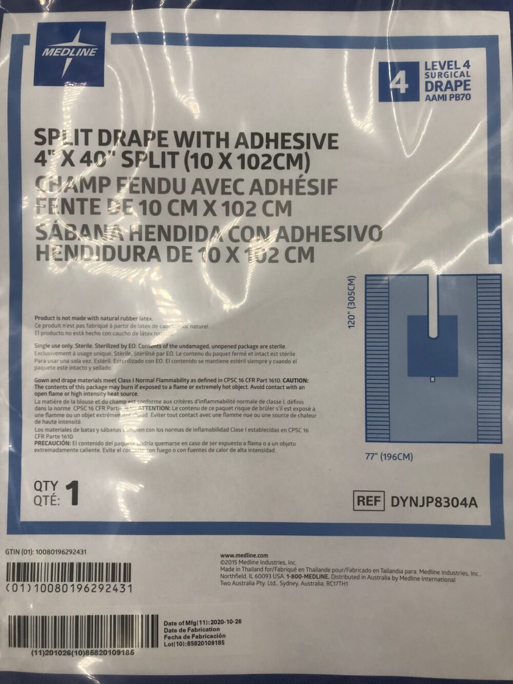 MEDLINE DYNJP8304A Split Surgical Drape w/Adhesive 120in x 77in, Split