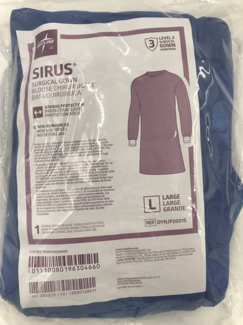 MEDLINE DYNJP2001S Sirus Surgical Gown Level 3, Large GB TECH USA