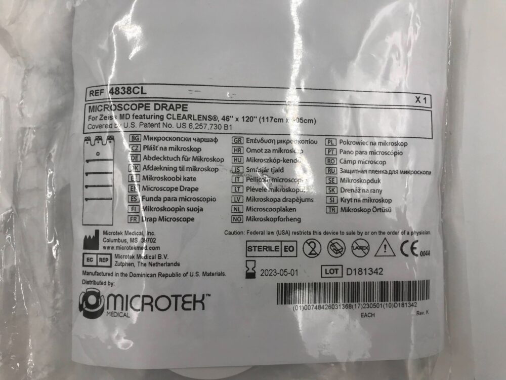 MICROTEK 4838CL Microscope Drape 46in x 120in (X) GB TECH USA