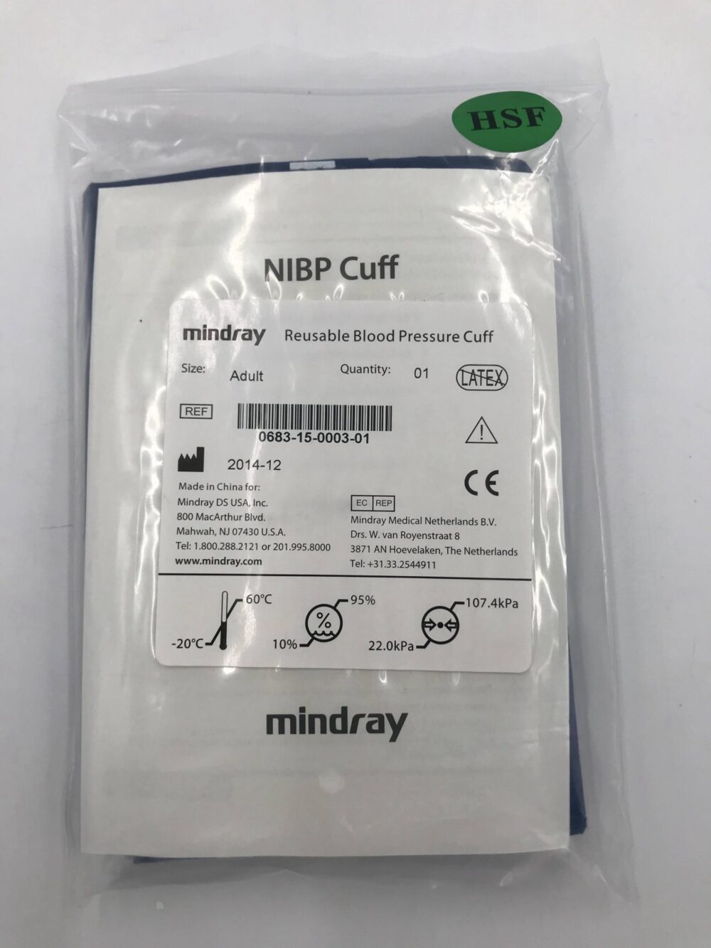 Mindray 068315000301 Reusable Blood Pressure Cuff Sz=Adult GB TECH USA