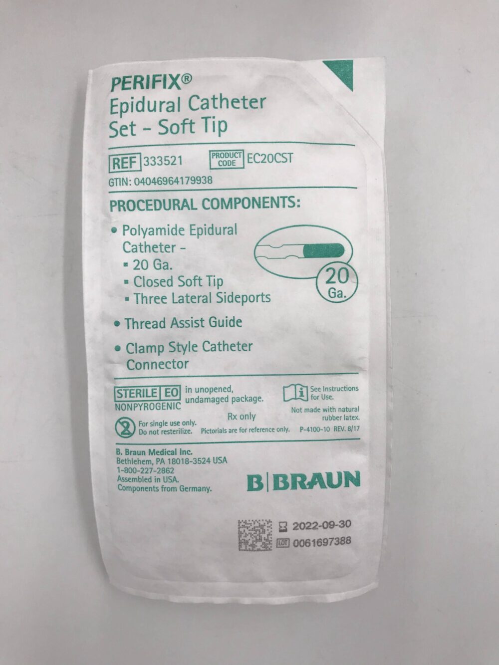 BRAUN 333521 Closed Soft Tip Epidural Catheter Set 20G (25/Case)(X