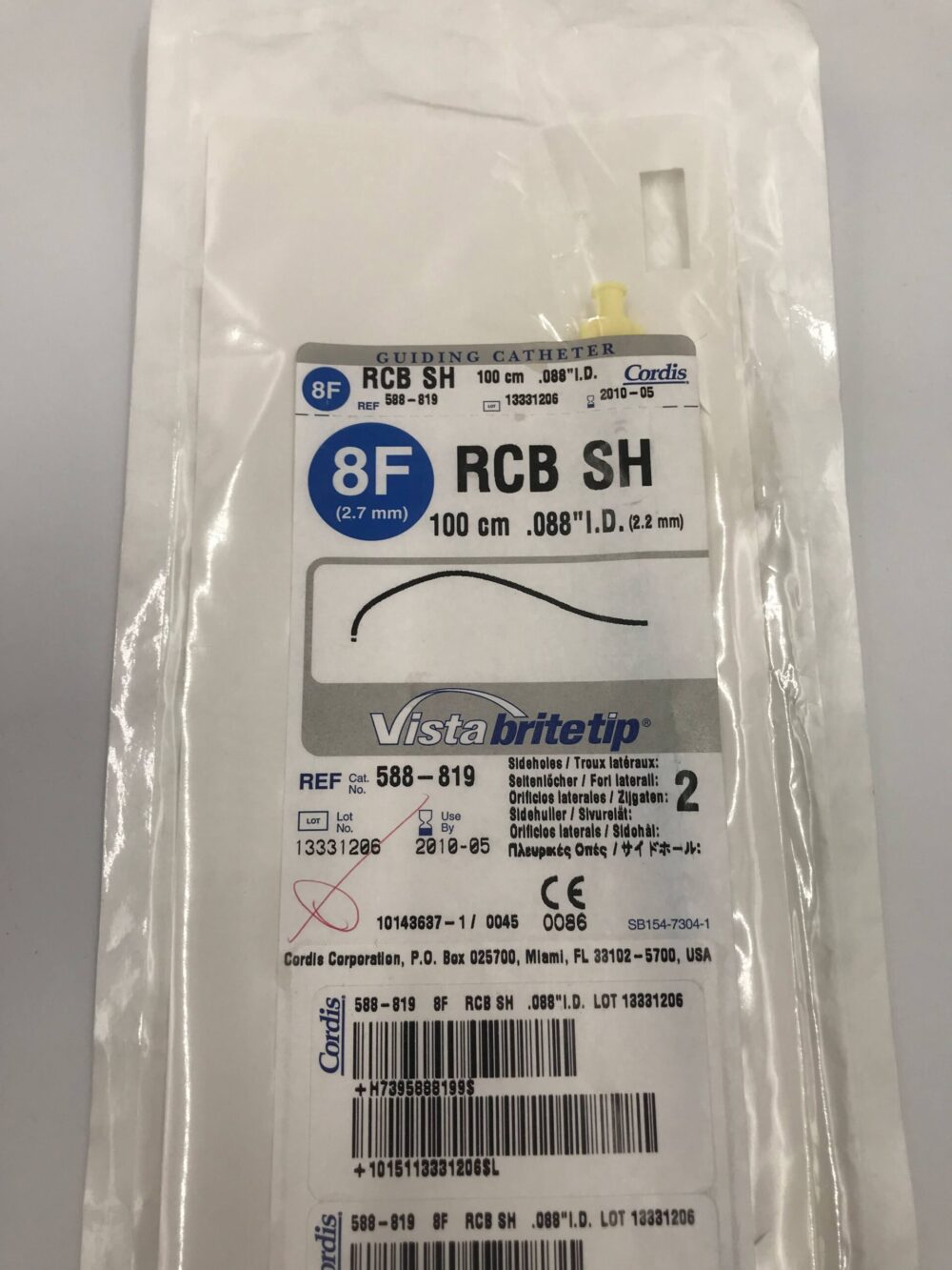Cordis 588-819 Vista BriteTip Guiding Catheter RCB SH 8F (X) - GB TECH USA