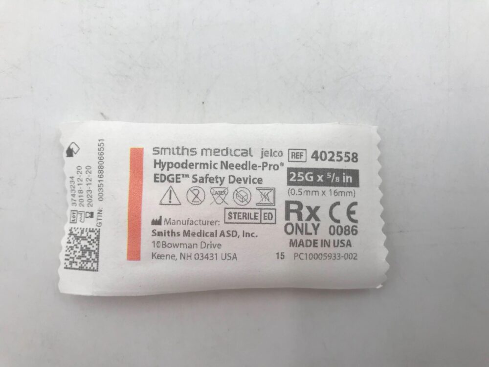 SMITHS MEDICAL 402558 Hypodermic NeedlePro EDGE Safety Device 25G x 5/8in (100/Bag)(X) GB