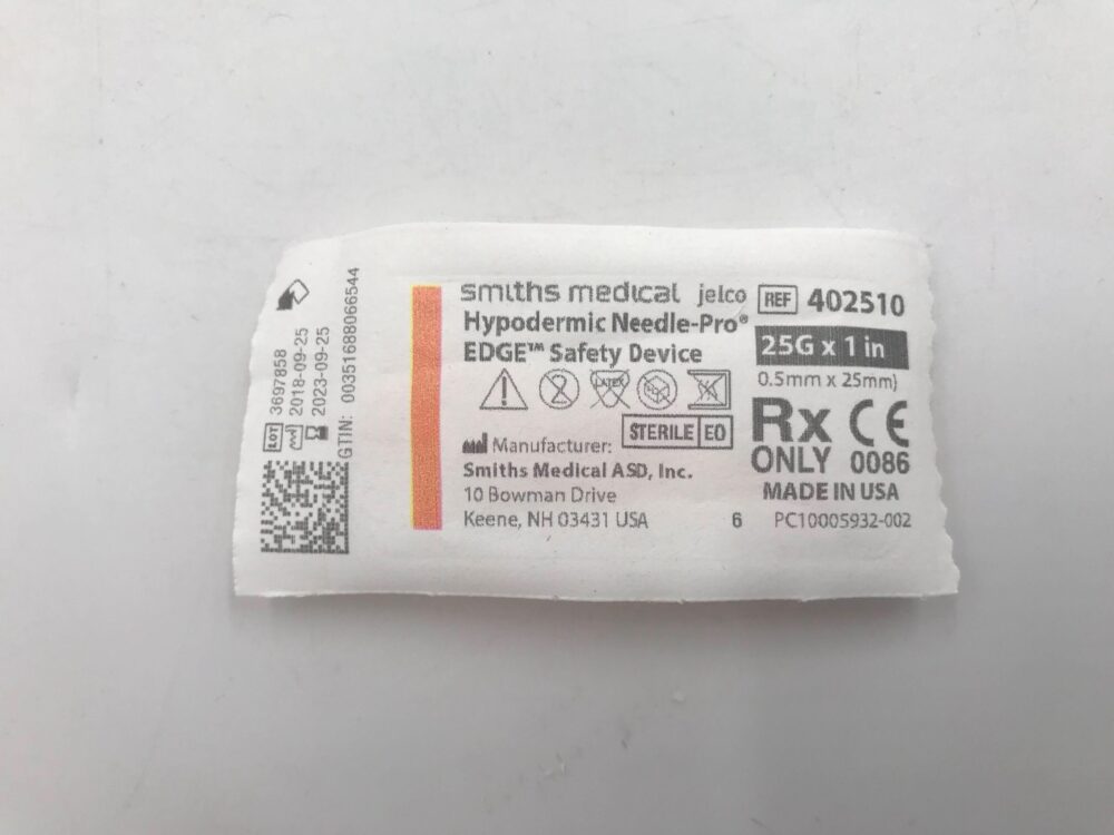 SMITHS MEDICAL 402510 Hypodermic NeedlePro EDGE Safety Device 25G x 1in (100/Bag) (X) GB TECH USA