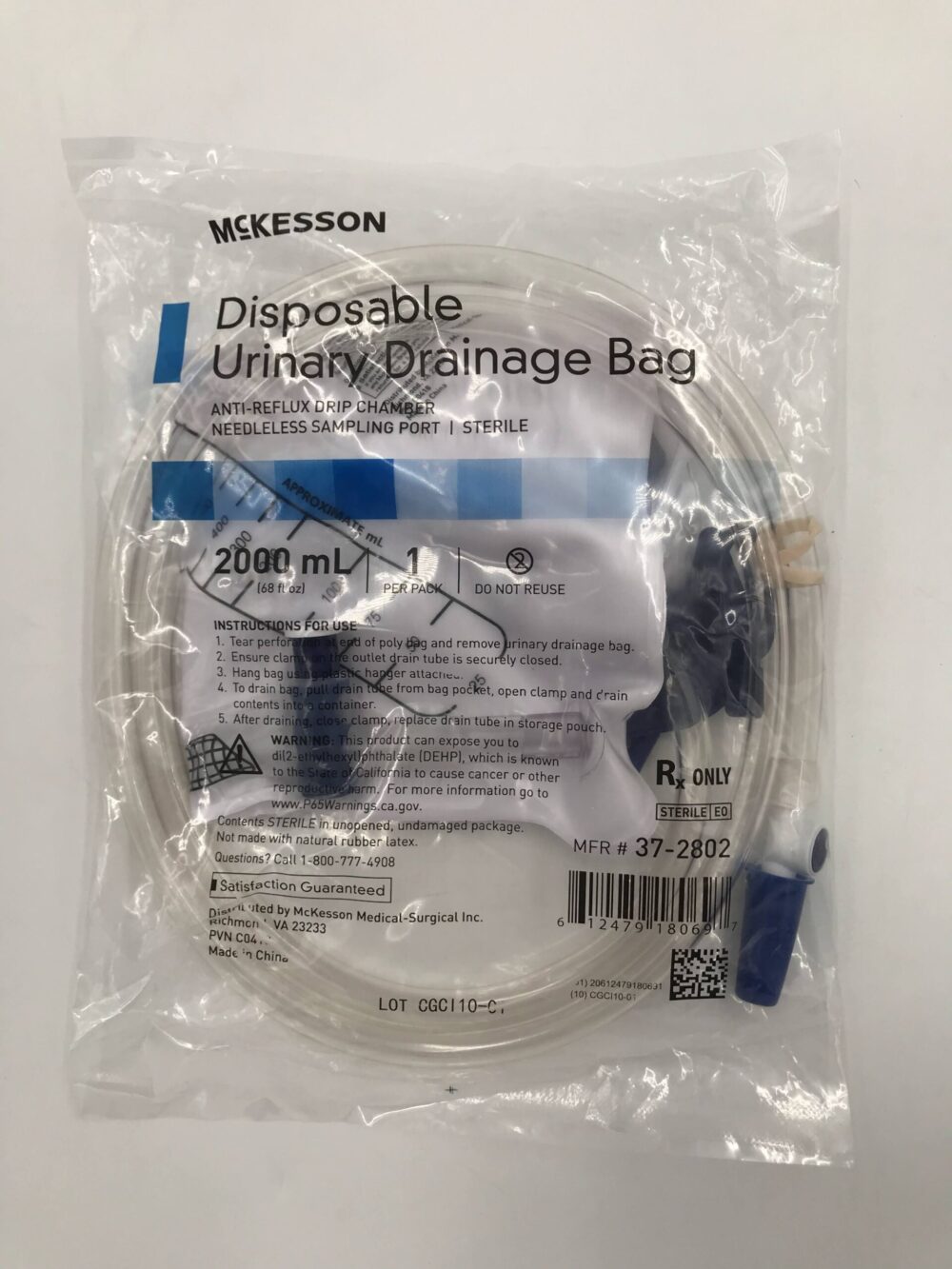 MCKESSON 372802 Disposable Urinary Drainage Bag 2000mL GB TECH USA