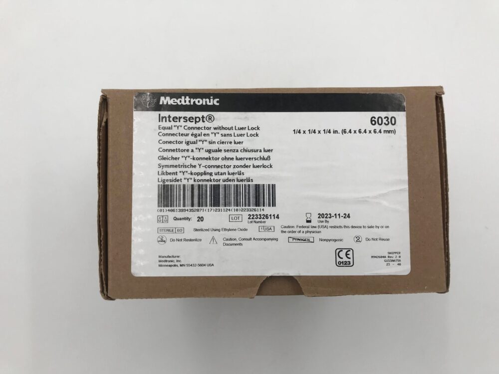 MEDTRONIC 6030 Intersept Equal Y Connector w/o Luer Lock 1/4 x 1/4 x 1