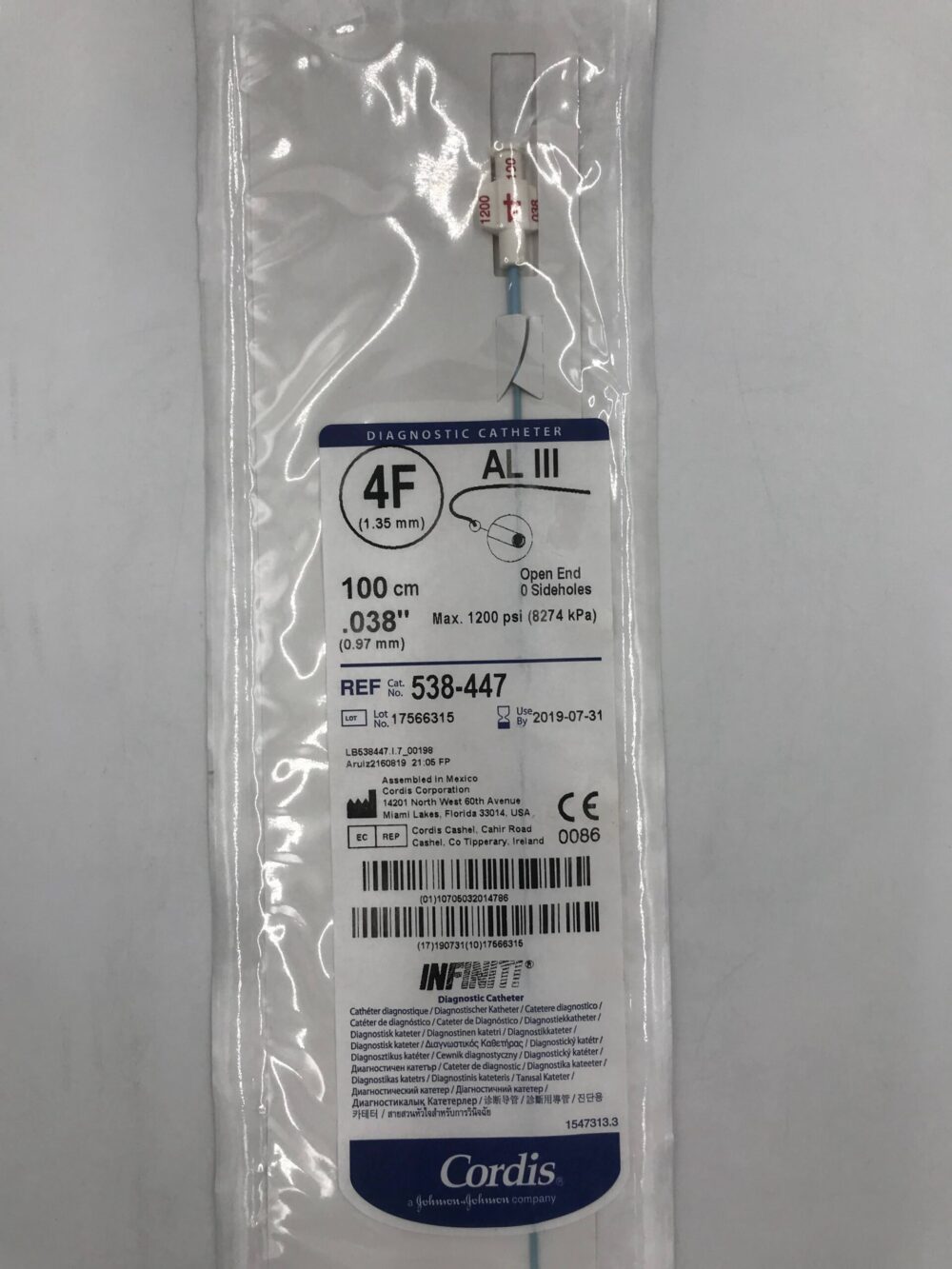CORDIS 538447 Infiniti Diagnostic Catheter AL III 4F (X) GB TECH USA