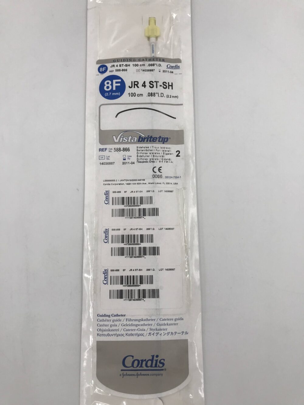 CORDIS 588866 VistaBriteTip Guiding Catheter JR 4 STSH 8F 100cm (X