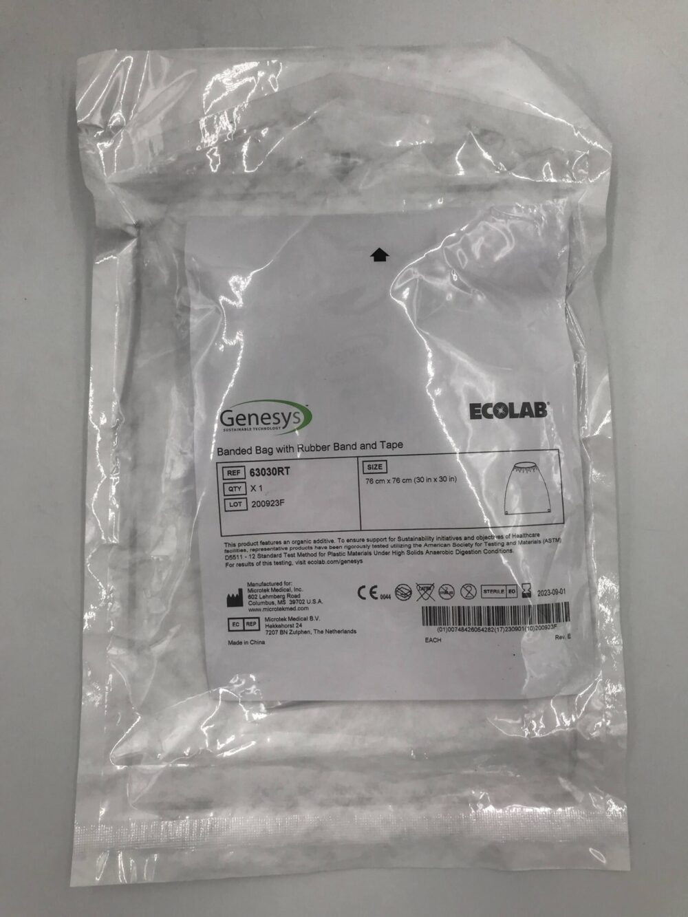 MICROTEK 63030RT Ecolab Genesys Banded Bag w/ Rubber Band & Tape 76cm x