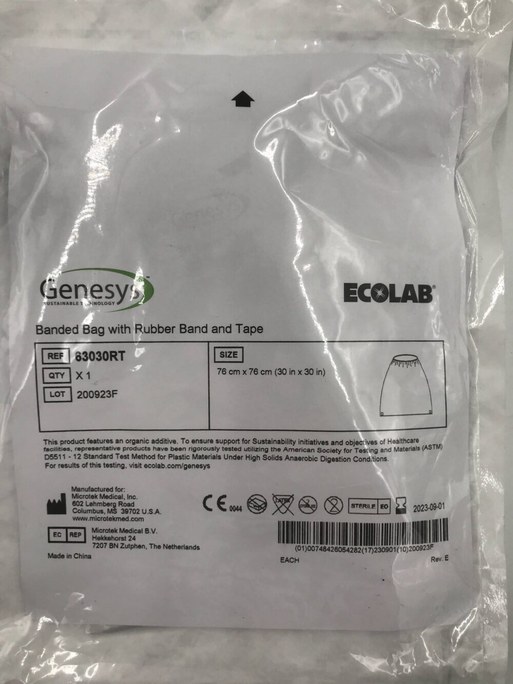 MICROTEK 63030RT Ecolab Genesys Banded Bag w/ Rubber Band & Tape 76cm x ...