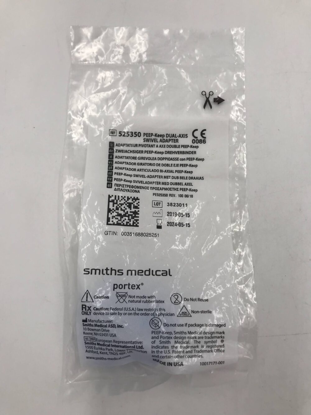 Smiths Medical 525350 Protex PEEPKeep DualAxis Swivel Adapter GB