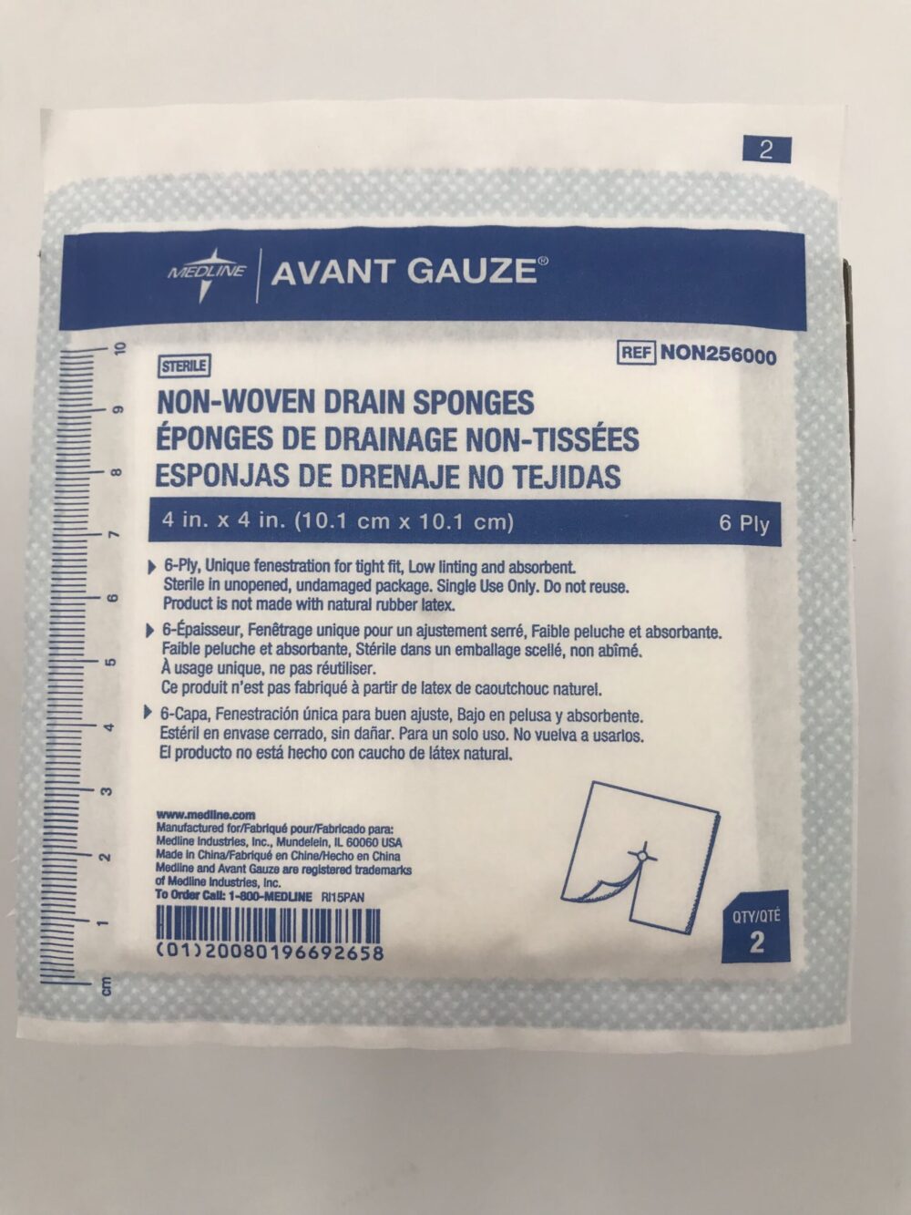 Medline NON256000 Avant Gauze NonWoven Drain Sponges 4in x 4in (25/Box