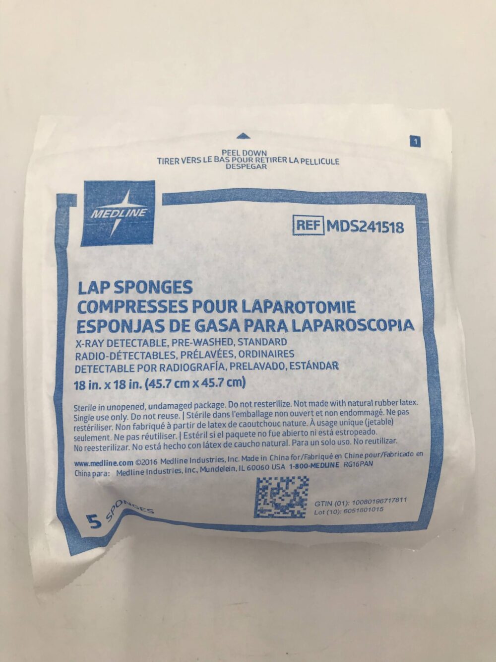 Medline MDS241518 Lap Sponges XRay Detectable 18in x 18in GB TECH USA