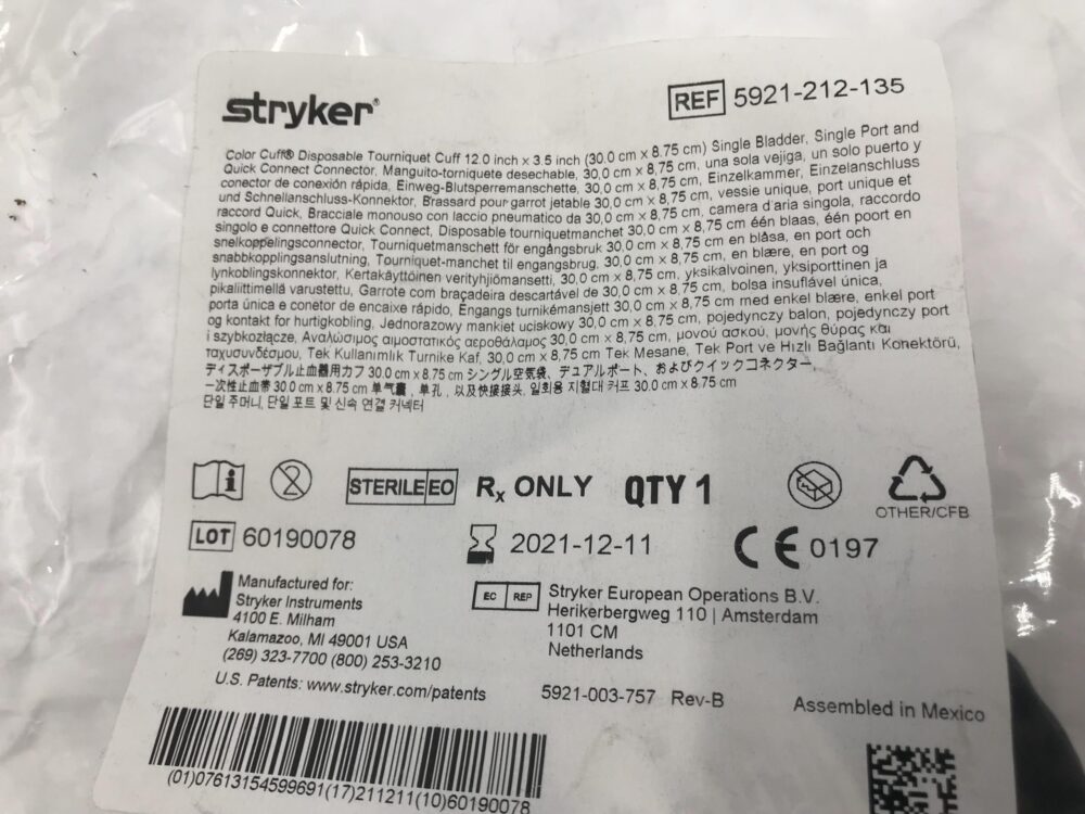 Stryker 5921212135 Color Cuff Disposable Tourniquet Cuff 12.0 x 3.5