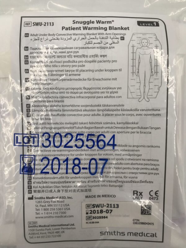 SMITHS MEDICAL SWU2113 Snuggle Warm Patient Warming Blanket Level 1