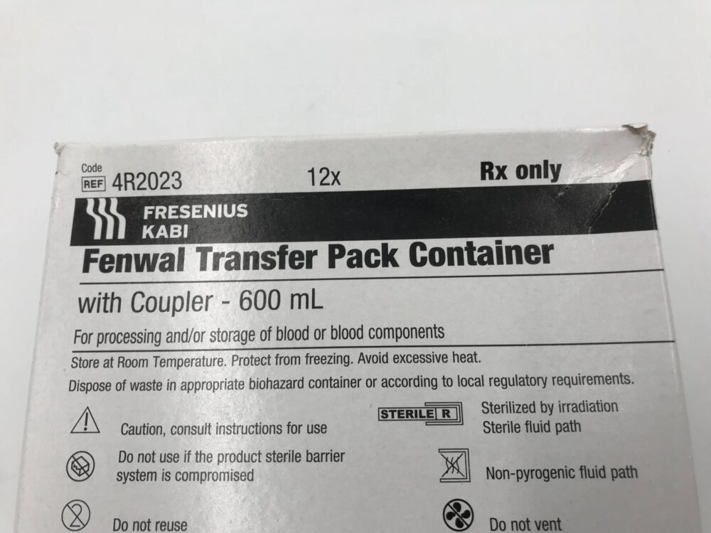 Fresenius Kabi 4R2023 Fenwal Transfer Pack Container with Coupler ...
