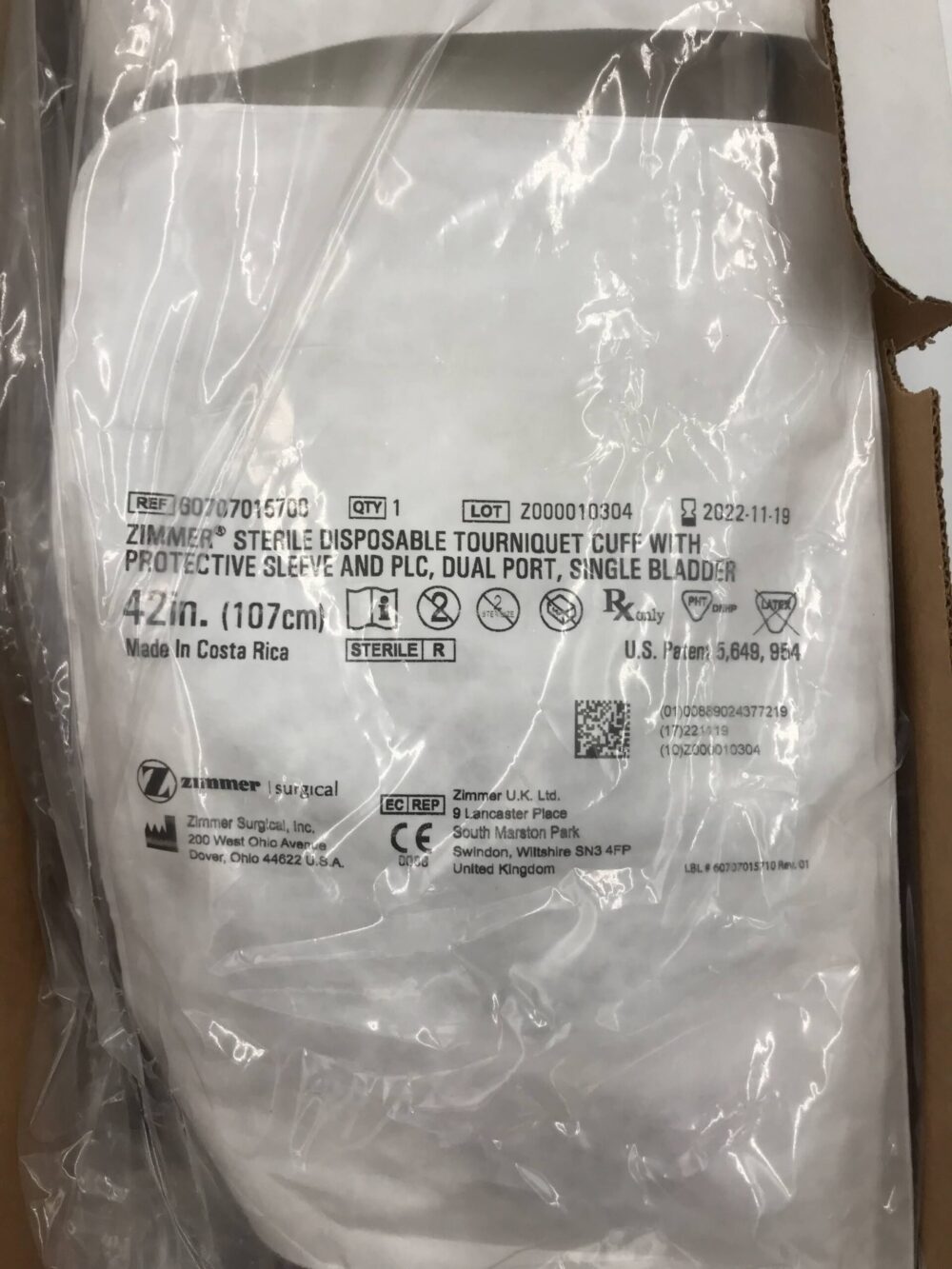 Zimmer 60707015700 Sterile Disposable Tourniquet Cuff, Dual Port