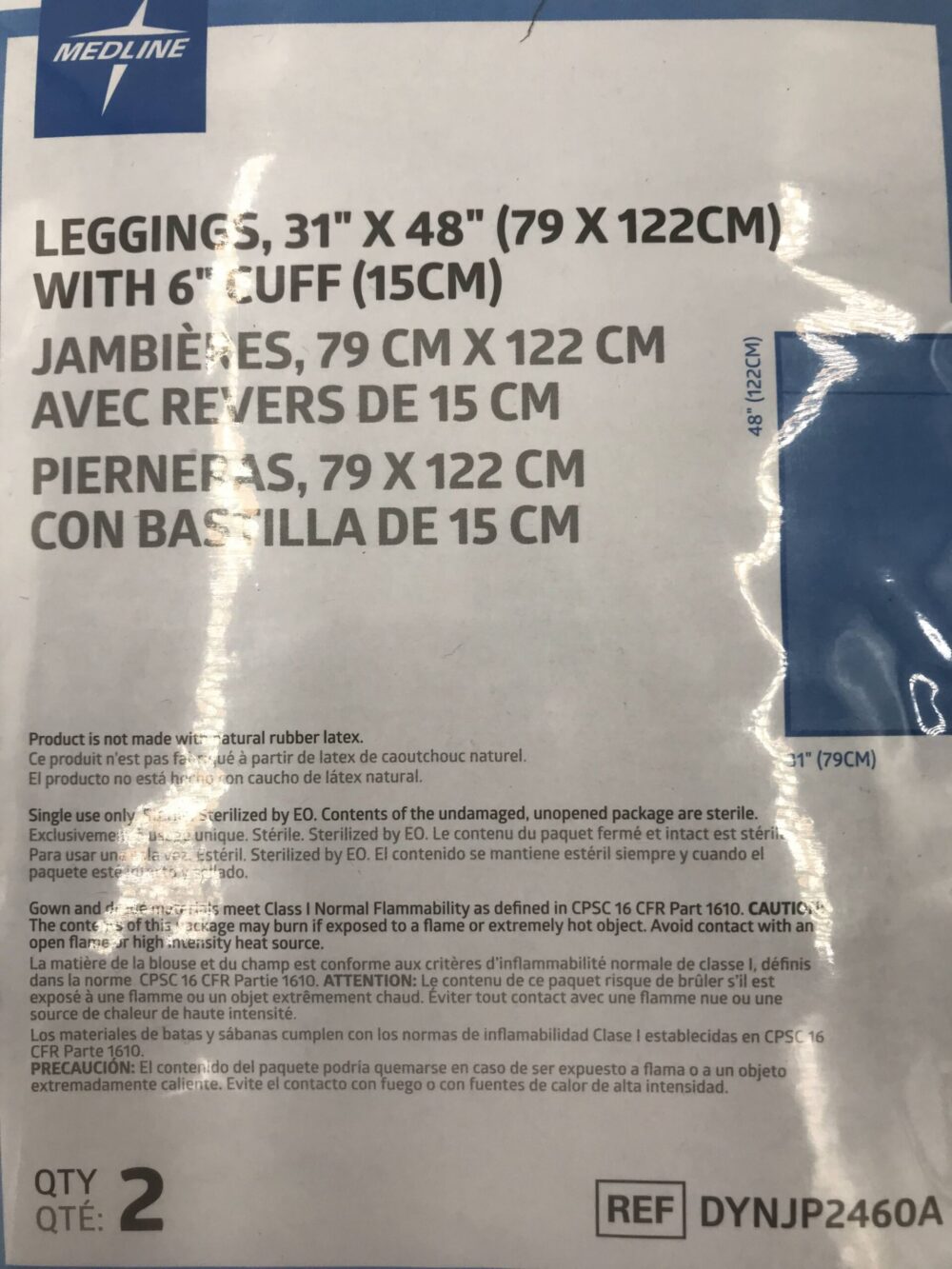 MEDLINE DYNJP2460A Leggins, 31″ x 48″ with 6″ Cuff (15cm) (2/Pack) - GB ...