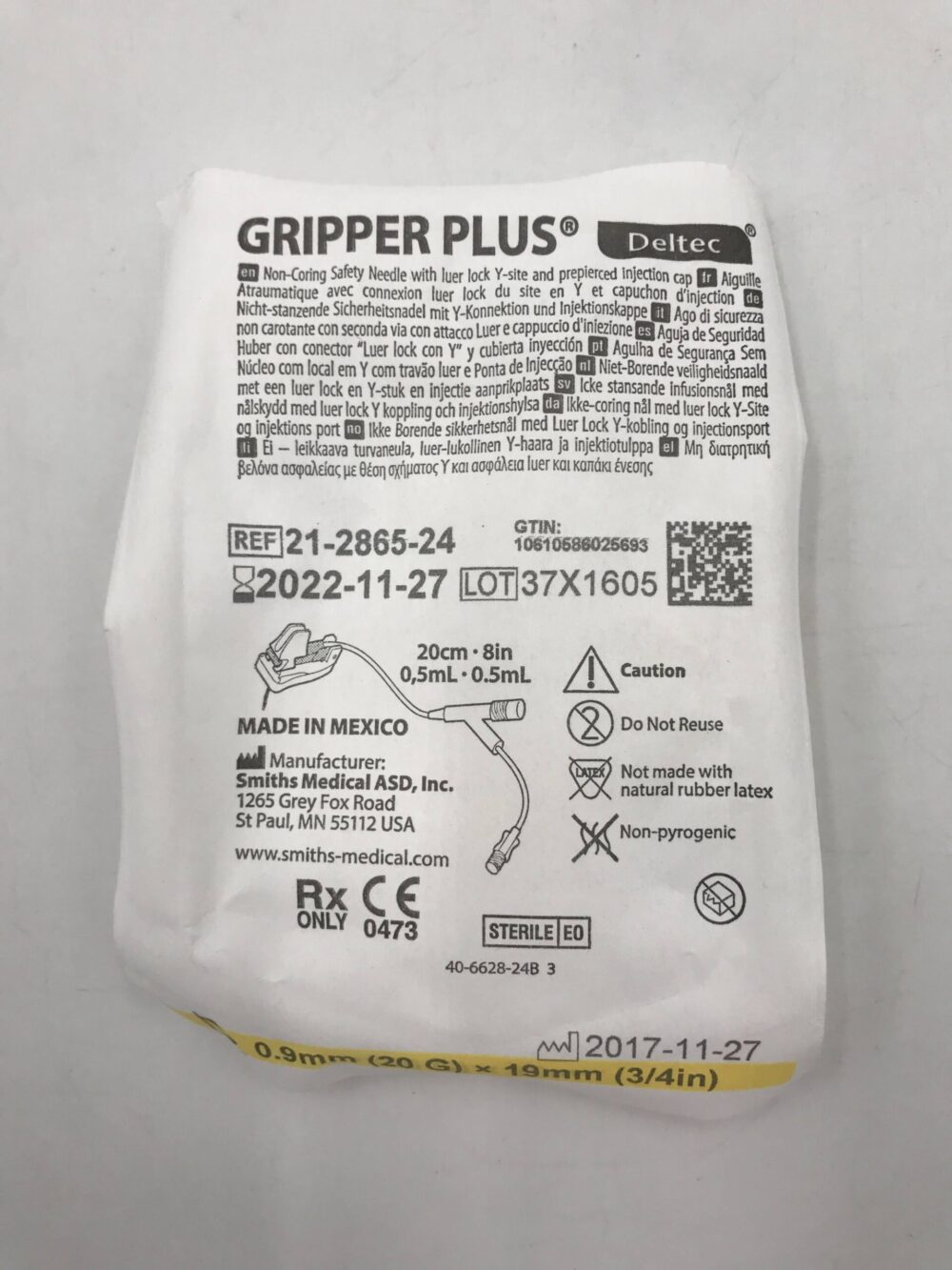 SMITHS MEDICAL 21286524 Deltec Gripper Plus NonCoring Safety Needle