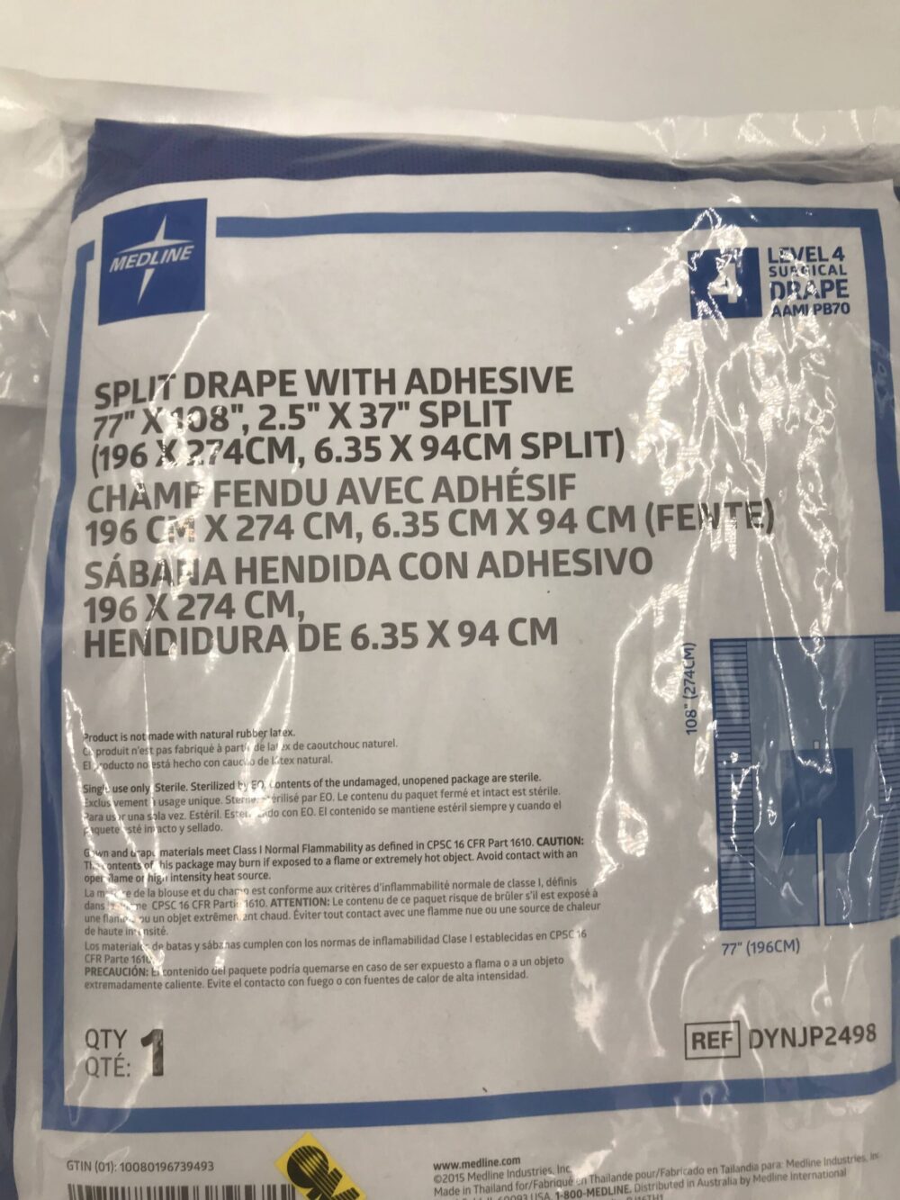 MEDLINE DYNJP2498 Split Drape With Adhesive 77″ x 108″ x 2.5″ x 37