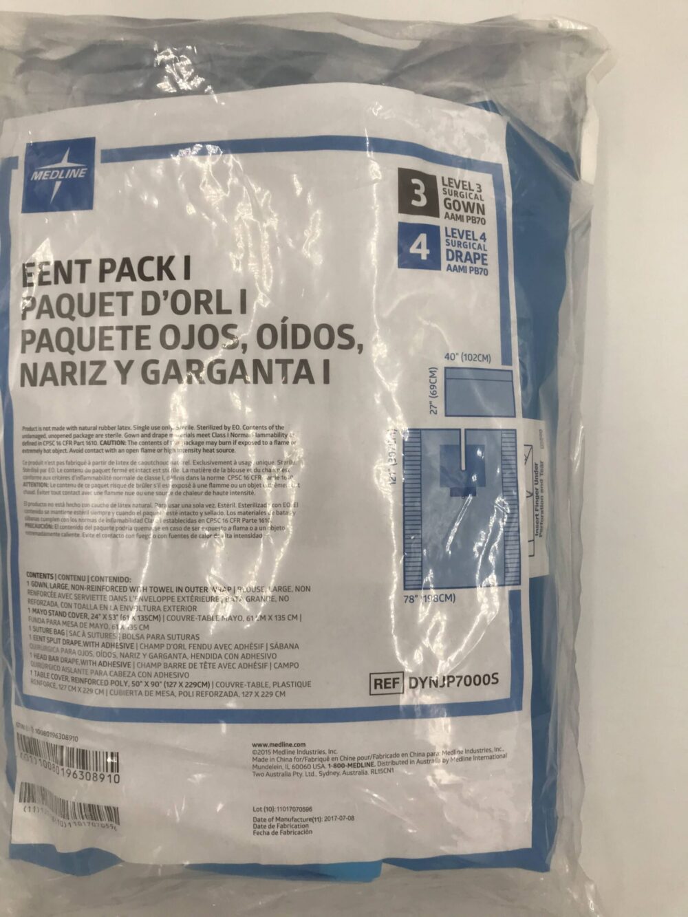 MEDLINE DYNJP7000S EENT Pack I 121″ X 78″, 27″ X 40″ Surgical Gown