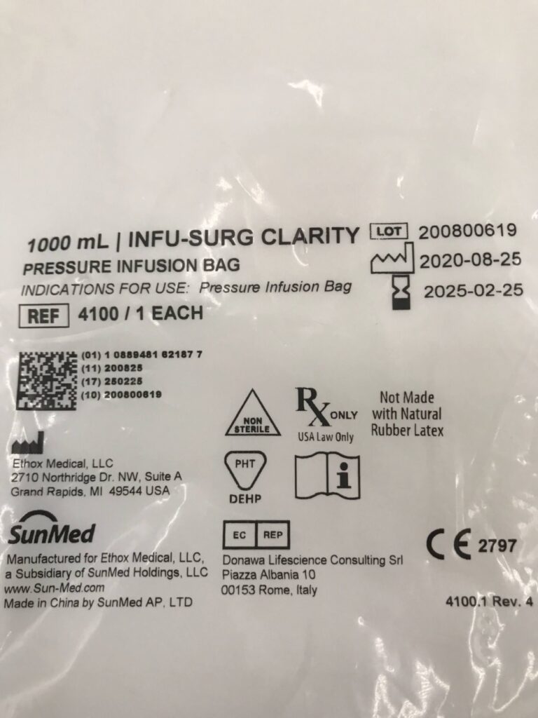 Ethox 4100 SunMed Infu-Surg Clarity Pressure Infusion Bag 1000mL – GB ...