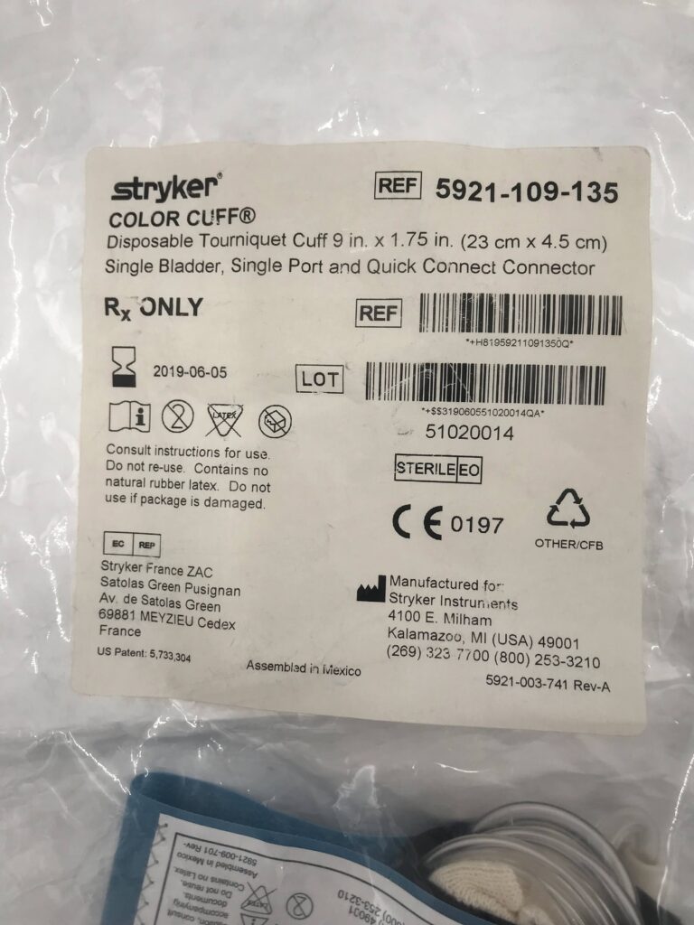 STRYKER 5921109135 Color Cuff Disp. Tourniquet Cuff Single Bladder
