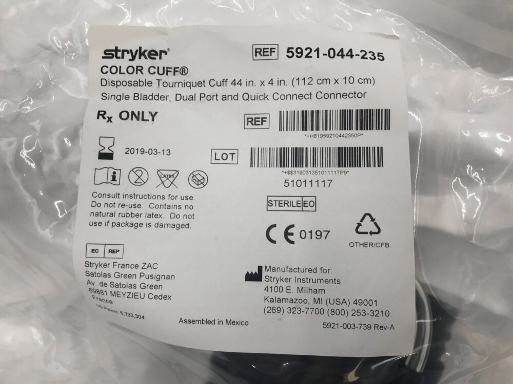 STRYKER 5921044235 Color Cuff Disp. Tourniquet Cuff Single Bladder