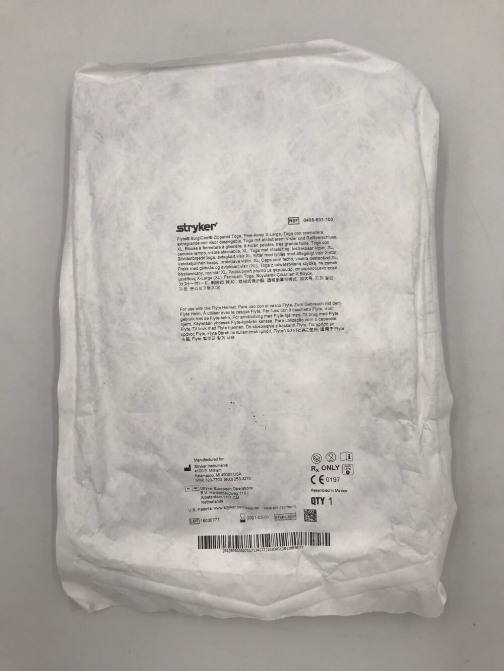 STRYKER 0408-831-100 Flyte SurgiCool Zippered Toga Peel-Away X-Large (X ...