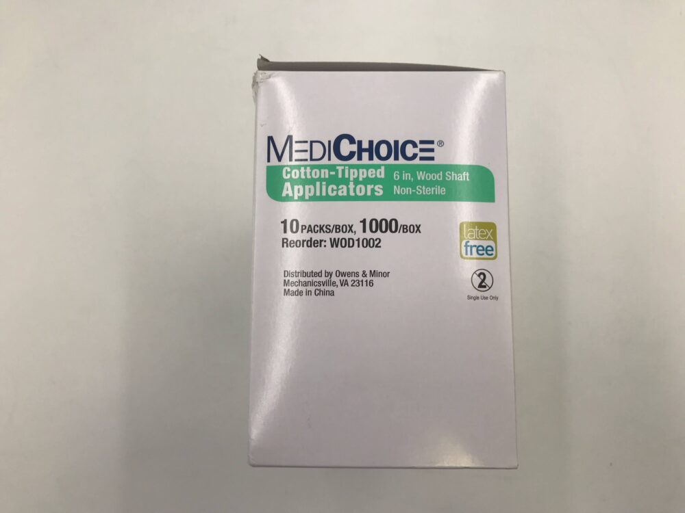 MediChoice W0D1004 Cotton-Tipped Applicators 6in Wood Shaft (2/Pack,  100Packs/Box) (X) - GB TECH USA