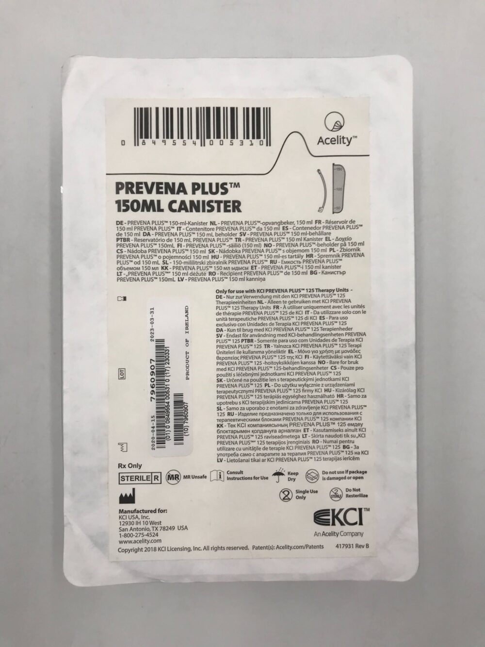 KCI PRE4095 Prevena Plus 150mL Canister (X) GB TECH USA
