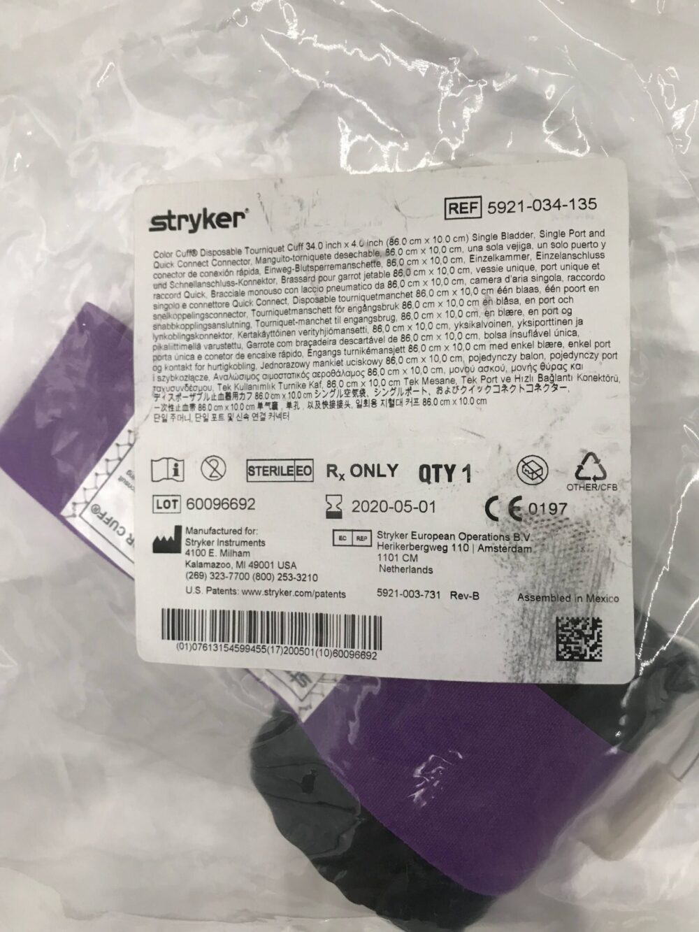 STRYKER 5921034135 Color Cuff Disposable Tourniquet Cuff 34in x 40in