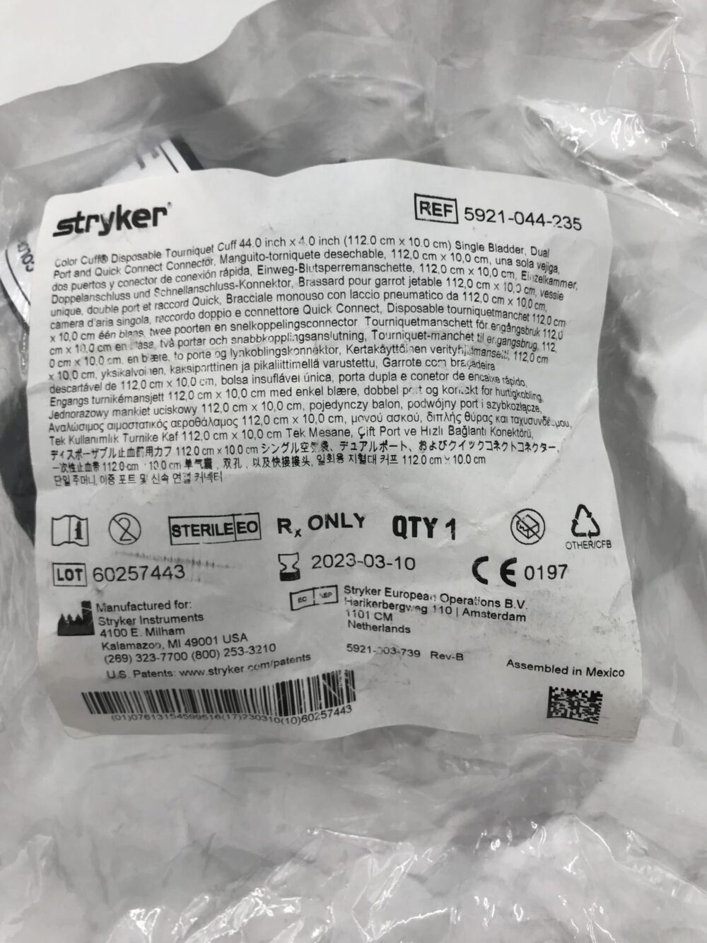 STRYKER 5921044235 Color Cuff Disp. Tourniquet Cuff Single Bladder