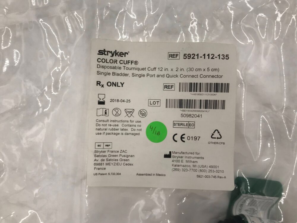 STRYKER 5921112135 Color Cuff Disp. Tourniquet Cuff Single Bladder