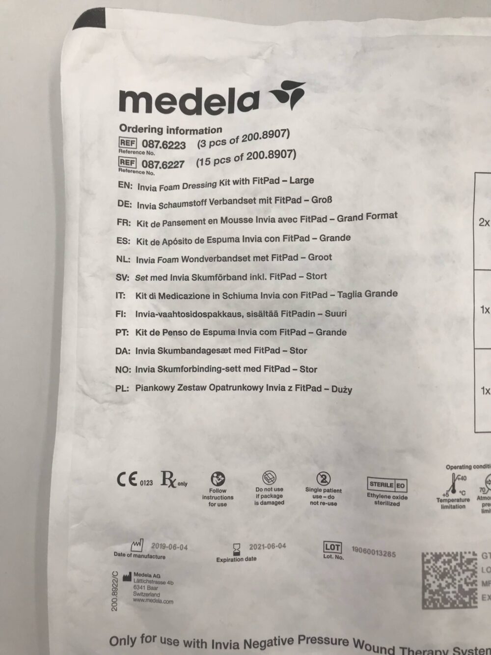 MEDELA 200.8907 Invia Foam Dressing Kit w/ FitPad Large (X) GB TECH USA