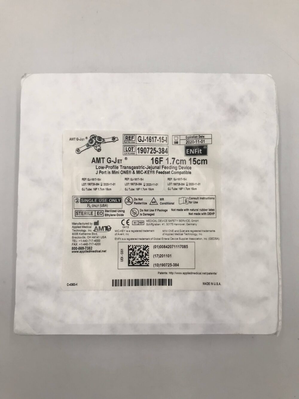 Applied Medical GJ161715I AMT GJet LowProfile TransgastricJejunal Feeding Device 16F (X