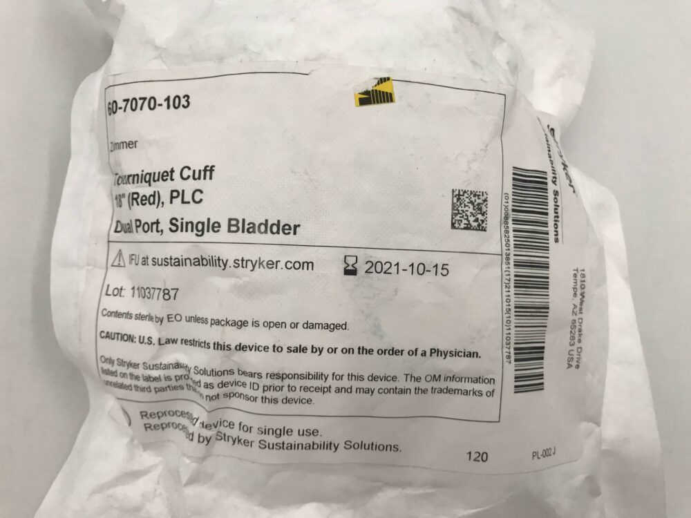 ZIMMER 607070103 Tourniquet Cuff 18in Red, PLC Dual Port, Single