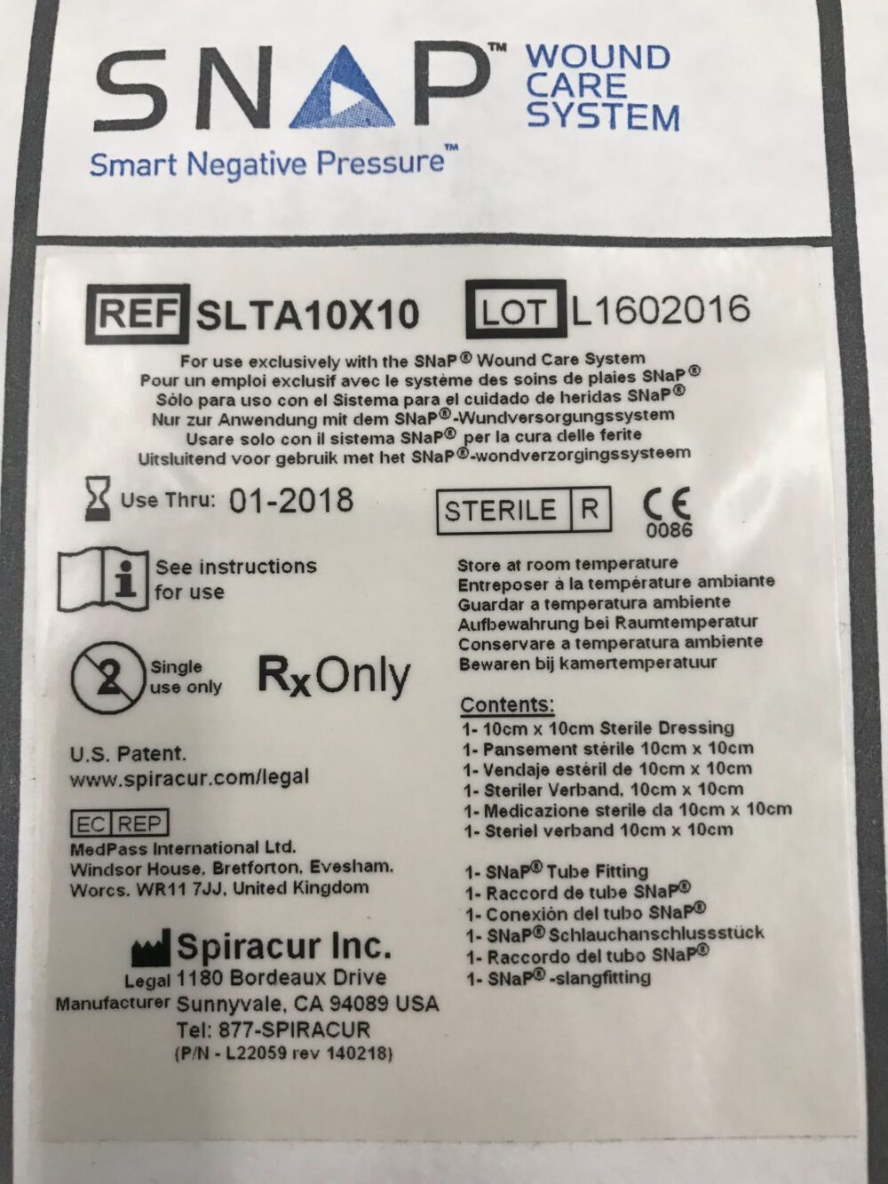 Spiracur SLTA10X10 Snap Smart Negative Pressure Wound Care System (X