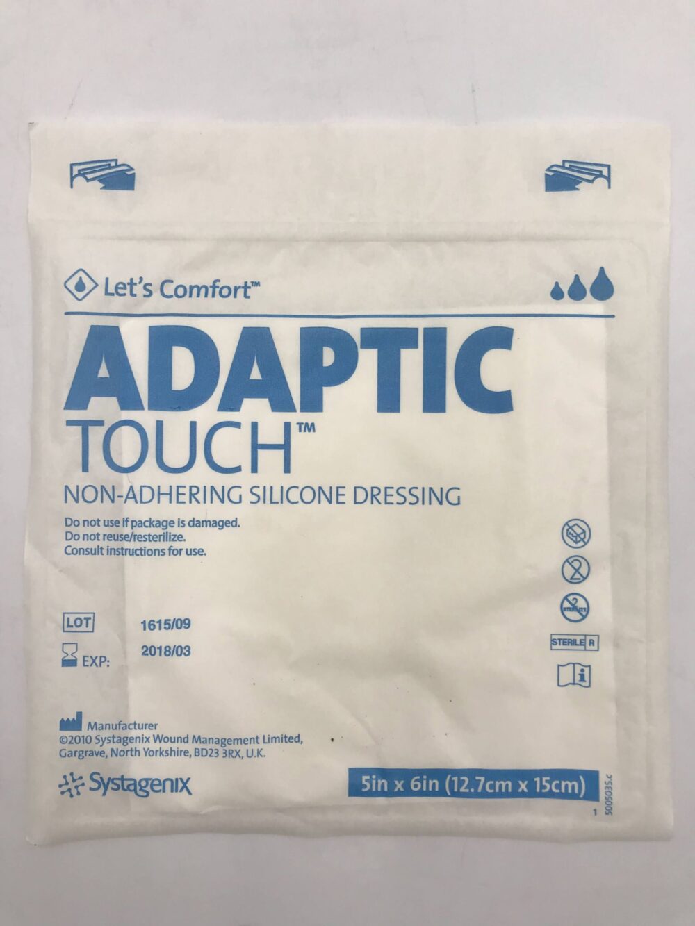 Systagenix 500503 Adaptic Touch NonAdhering Silicone Dressing 5in x