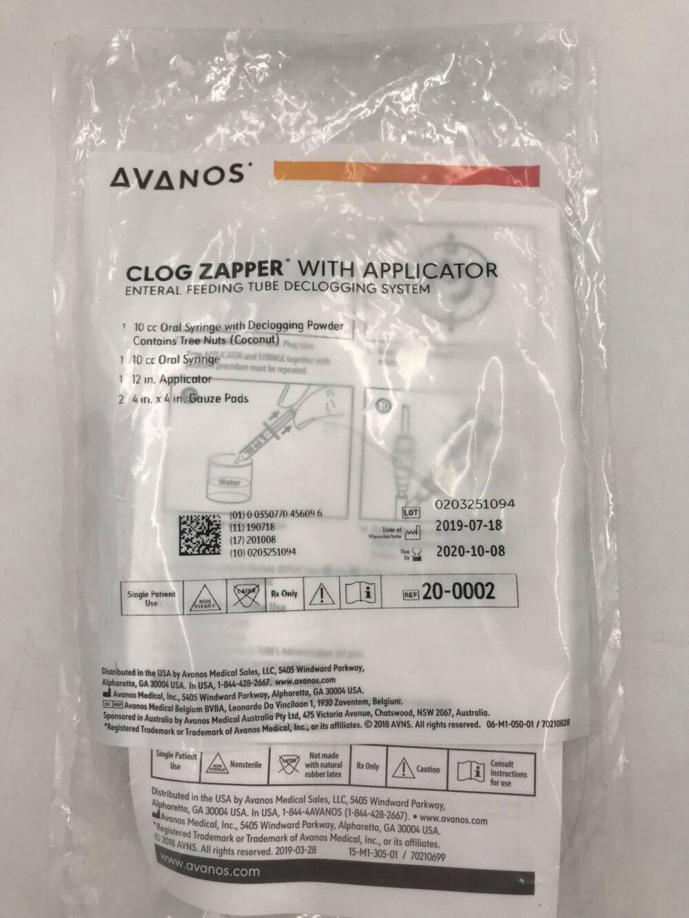 AVANOS 200002 Clog Zapper w/Applicator Enteral Feeding Tube Declogging