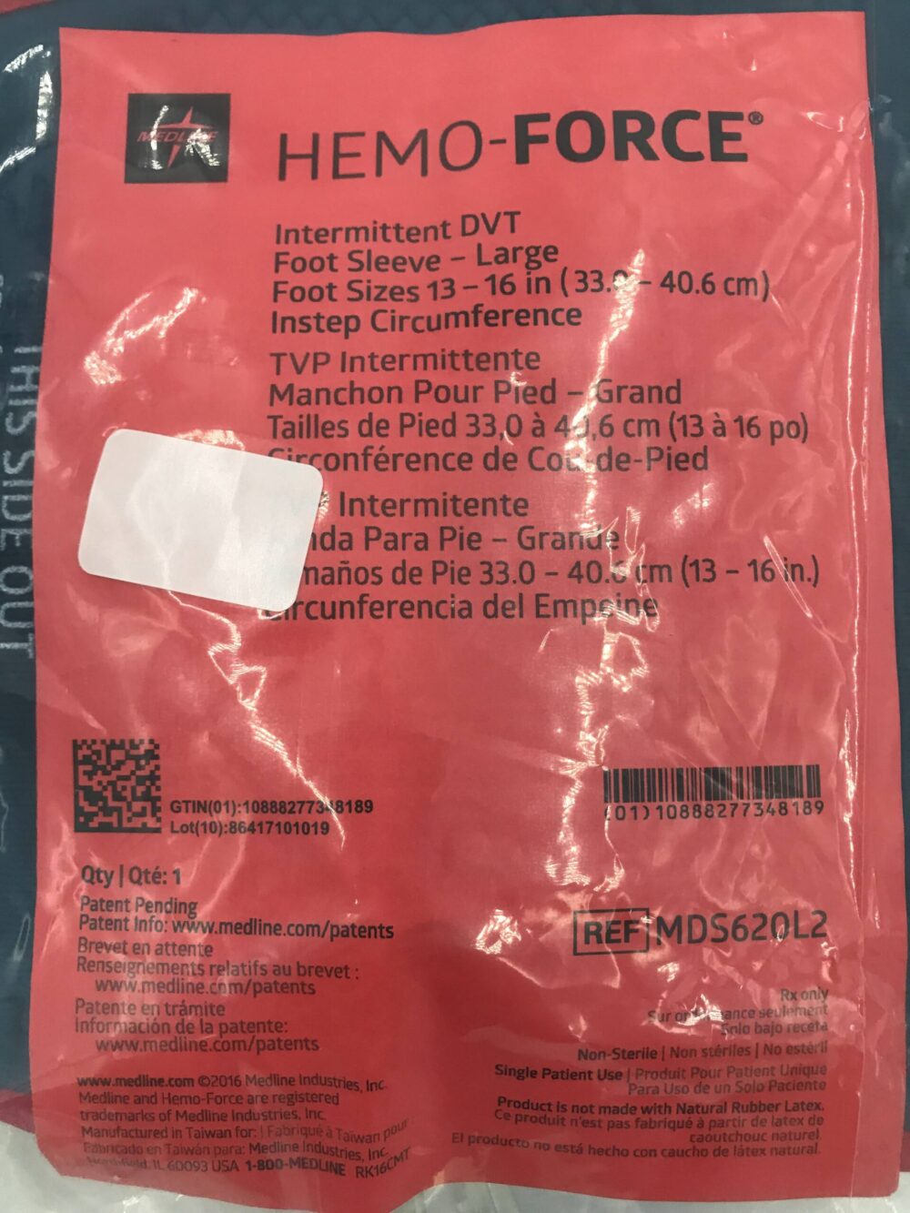 MEDLINE MDS620L2 HemoForce Intermittent DVT Foot Sleeve Lg, Sizes 13