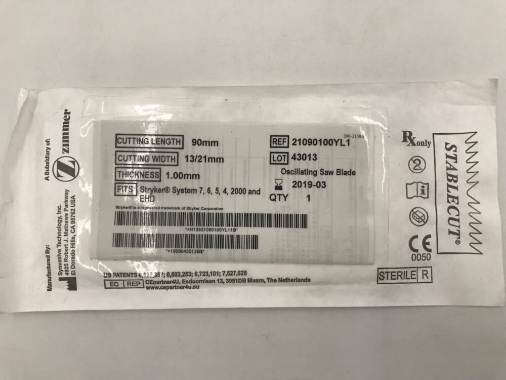 Zimmer 21090100YL1 Oscillating Saw Blade Cutting Length 90mm, Cutting Width 13/21mm, Thickness 1