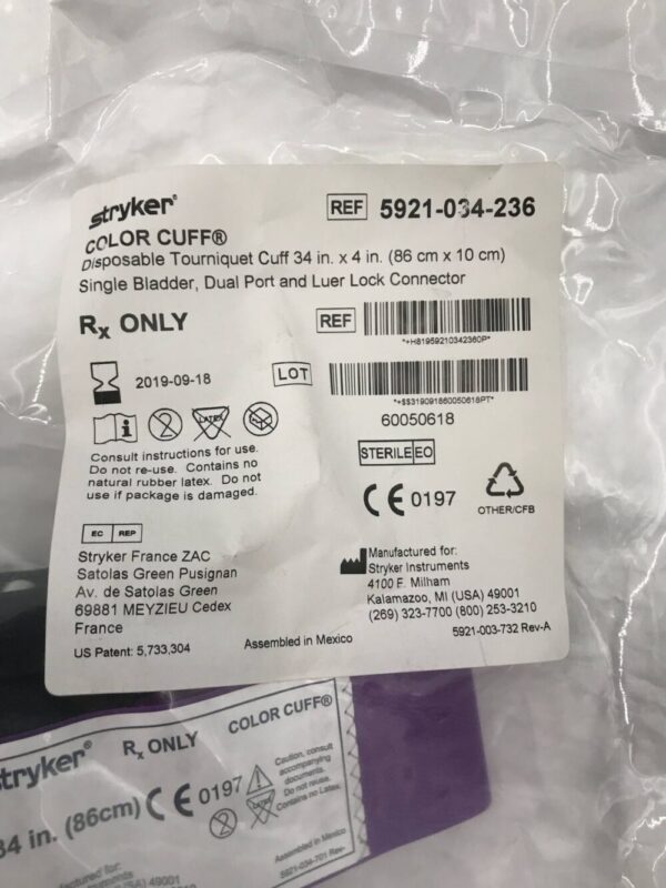 STRYKER 5921034236 Color Cuff Disp. Tourniquet Cuff Single Bladder