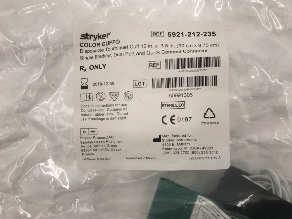 STRYKER 5921212235 Color Cuff Disp. Tourniquet Single Bladder Dual