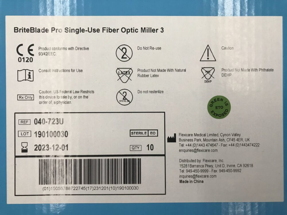Flexicare 040723U BriteBlade Pro Fiber Optic Metal Disposable